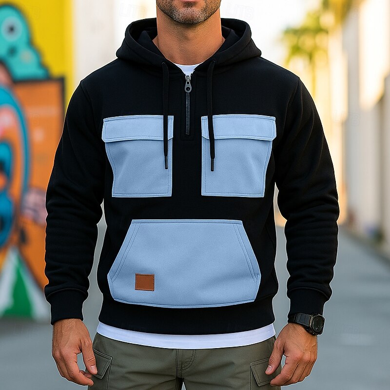 Men's Hoodie Quarter Zip Hoodie Fleece Hoodie Tactical Hoodie Red Blue Purple Green Khaki Hooded Plain Patchwork Zipper Color Block Sports & Outdoor Casual Daily Streetwear Cool Sportswear Spring
