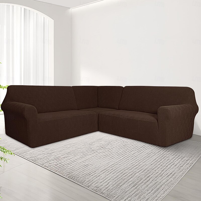 5-Seater Modular Sofa Cover Set - 3-Piece Sectional Couch Cover with 5x5 Grid Stitching and Jacquard Fabric Upholstery for Living Room3