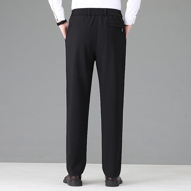 Men's Dress Pants Trousers Suit Pants Pocket Elastic Waist Straight Leg Plain Comfort Full Length Outdoor Business Daily Fashion Streetwear Black Dark Gray3