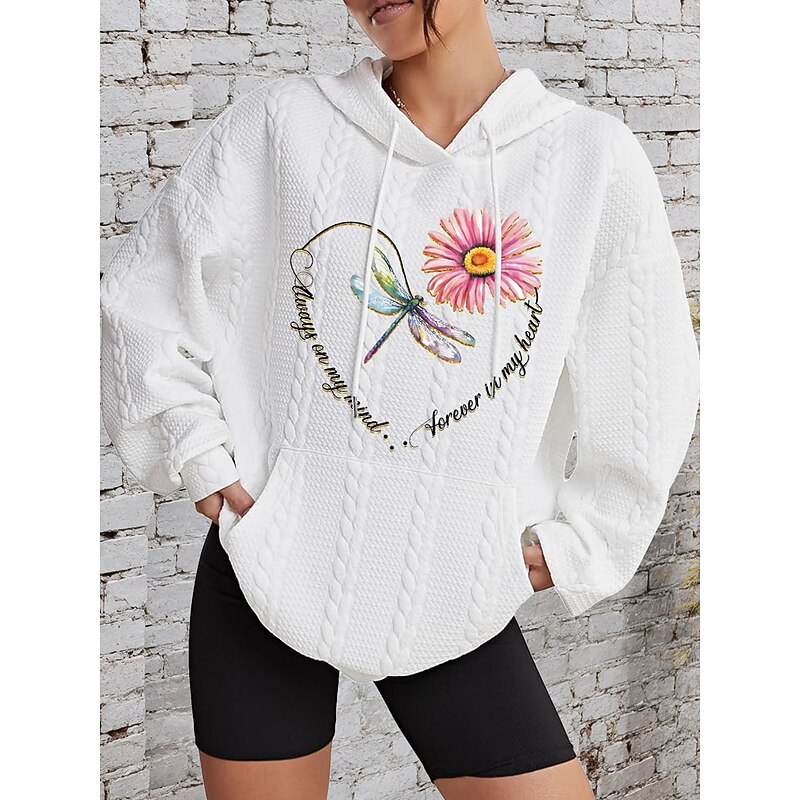 Women's Hoodies Floral Graphic Active Sportswear Casual Long Sleeve Hooded Regular Tops Casual Sports Drawstring Print Front Pocket Black White Pink Gray Fall Winter2