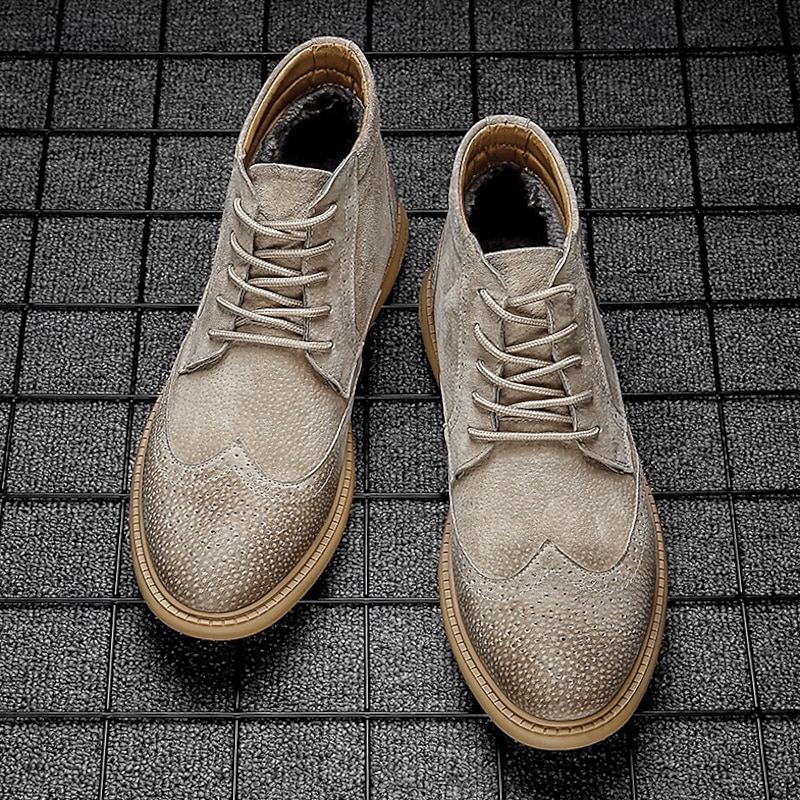 Men's Gray Suede Brogue Ankle Boots Retro Lace-Up Casual Dress Shoes for Business and Smart Casual Wear2