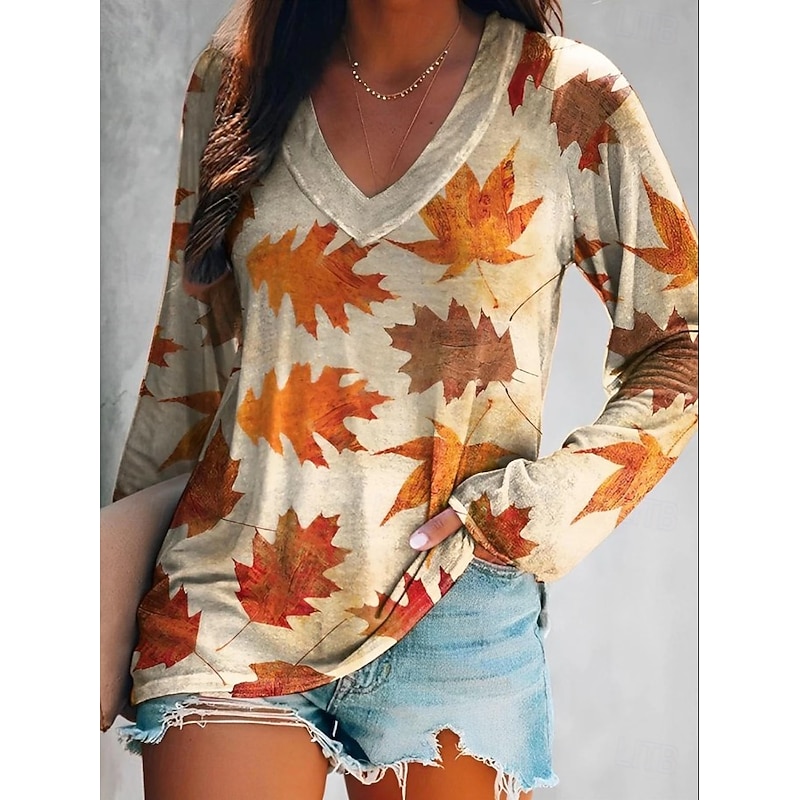 Women's T Shirt Floral Graphic Plants Elegant Bohemia Vintage Long Sleeve V Neck Regular Tops Daily Going out Weekend Print Sage Green Red Royal Blue Blue Fuchsia Spring Fall