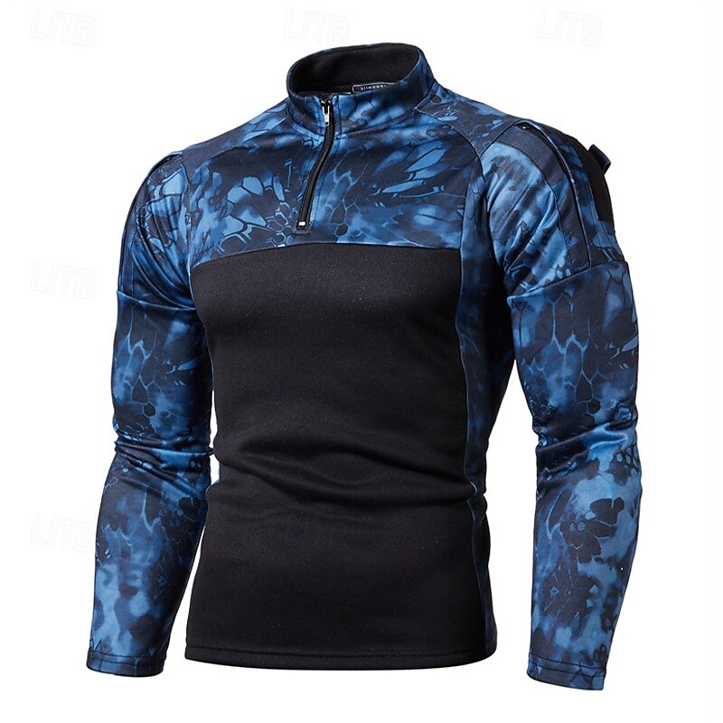 Men's Sweatshirt Quarter Zip Sweatshirt Tactical Hoodie Camo Hoodie Black Army Green Light Grey Hooded Camouflage Patchwork Zipper Sports & Outdoor Casual Daily Streetwear Cool Sportswear Spring2