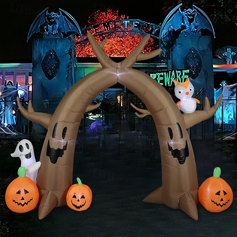 1 Pc 2.4M/8FT Halloween ghost owl withered tree pumpkin LED with light arch inflatable air model courtyard lawn porch party Halloween holiday atmosphere decoration light US/EU/AU/UK Plug4