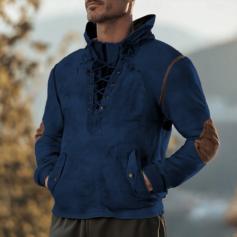 Men's Hoodie Black Army Green Navy Blue Khaki Hooded Color Block Lace up Pocket Sports & Outdoor Daily Holiday Polyester Streetwear Basic Casual Spring Fall Clothing Apparel Hoodies Sweatshirts2