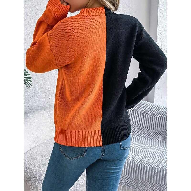 Halloween Women's Sweater Pumpkin Casual Soft Graphic Ribbed Crew Neck Knitted Long Sleeve Regular Tops Knit Orange Khaki Fall Winter Prefall2