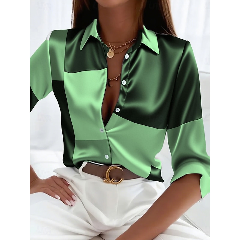 Women's Shirt Dressy Tops Formal Work Shirt Graphic Geometric Elegant Stylish Casual Long Sleeve Collar Party Evening Wear Daily Glitter White Pink Blue Green Spring Fall Winter3