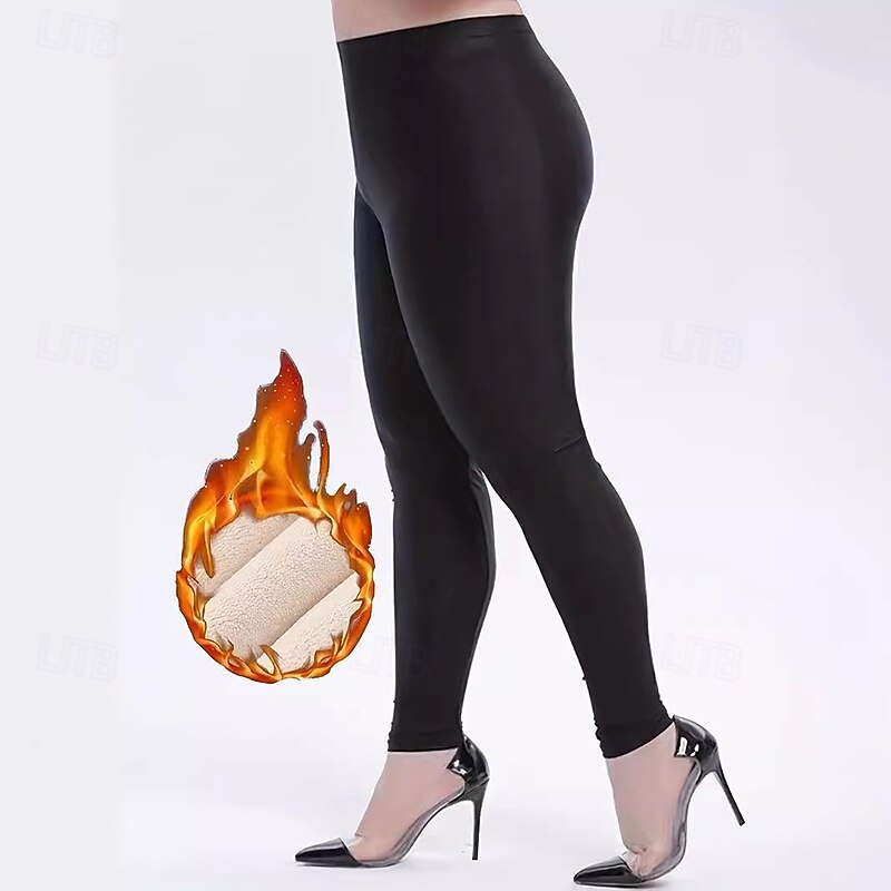 Women's Sherpa Pants Winter Warm Thick Leggings High Waist Gym Athletic Pilates Bottoms Solid Color Black Winter Sports Activewear3