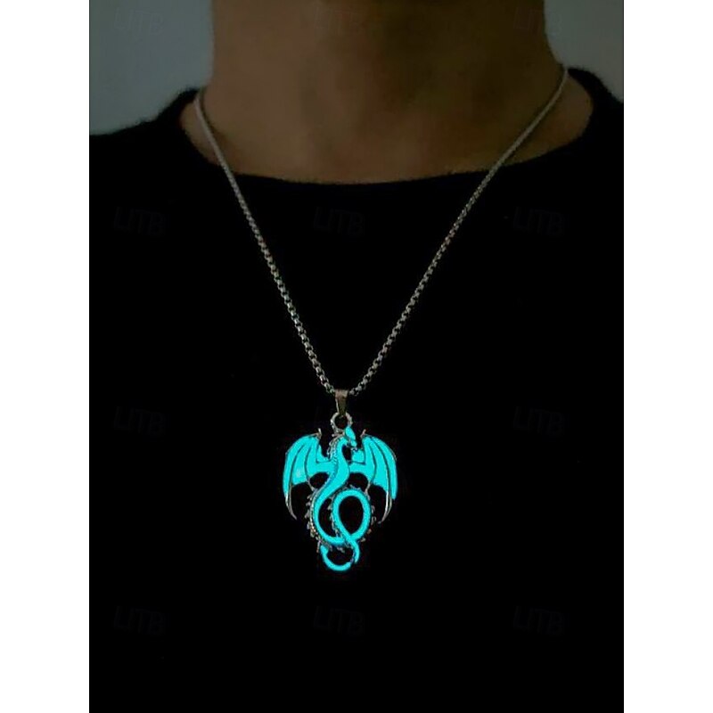 Men's Halloween Glowing Dragon Pendant Necklace – Luminous Gothic Stainless Steel Chain Jewelry for Party, Cosplay and Nightlife2