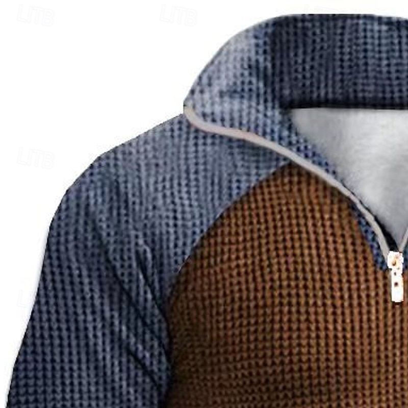 Men's Sweatshirt Waffle Sweatshirt Pullover Hoodie Sweatshirt Pullover Quarter Zip Sweatshirt Brown Standing Collar Plain Patchwork Sports & Outdoor Casual Daily Streetwear Cool Sportswear Spring2