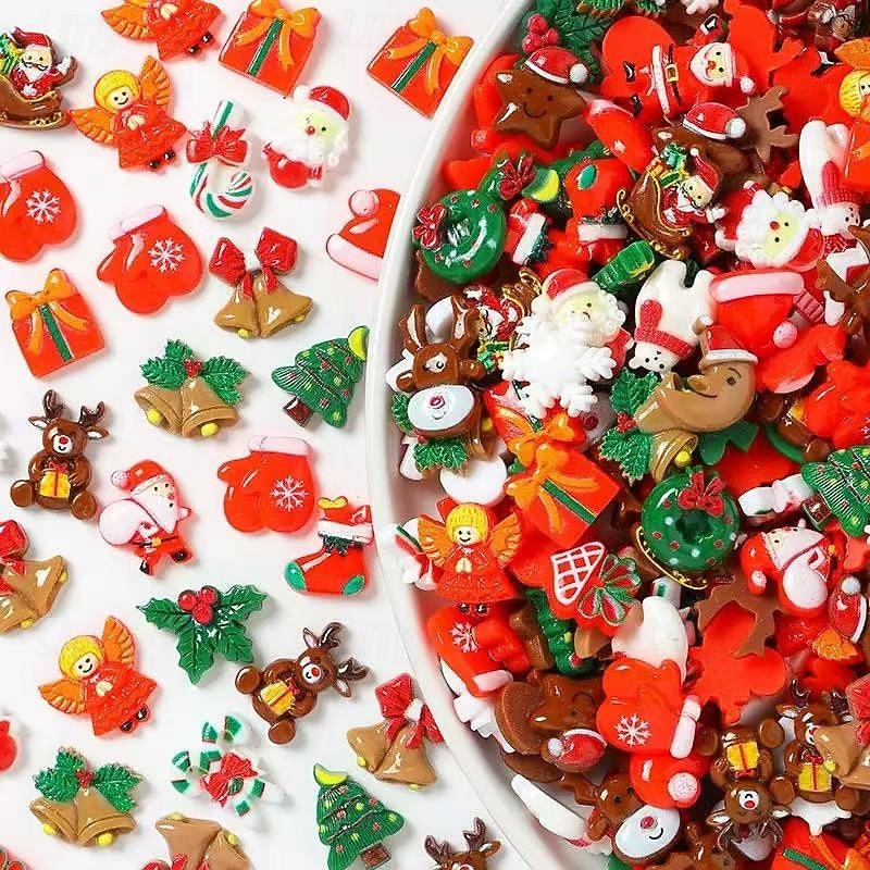 100pcs Christmas Resin Mixed Decorations – DIY Craft Accessories for Hair Clips, Greeting Cards, Phone Cases, and Handmade Projects2