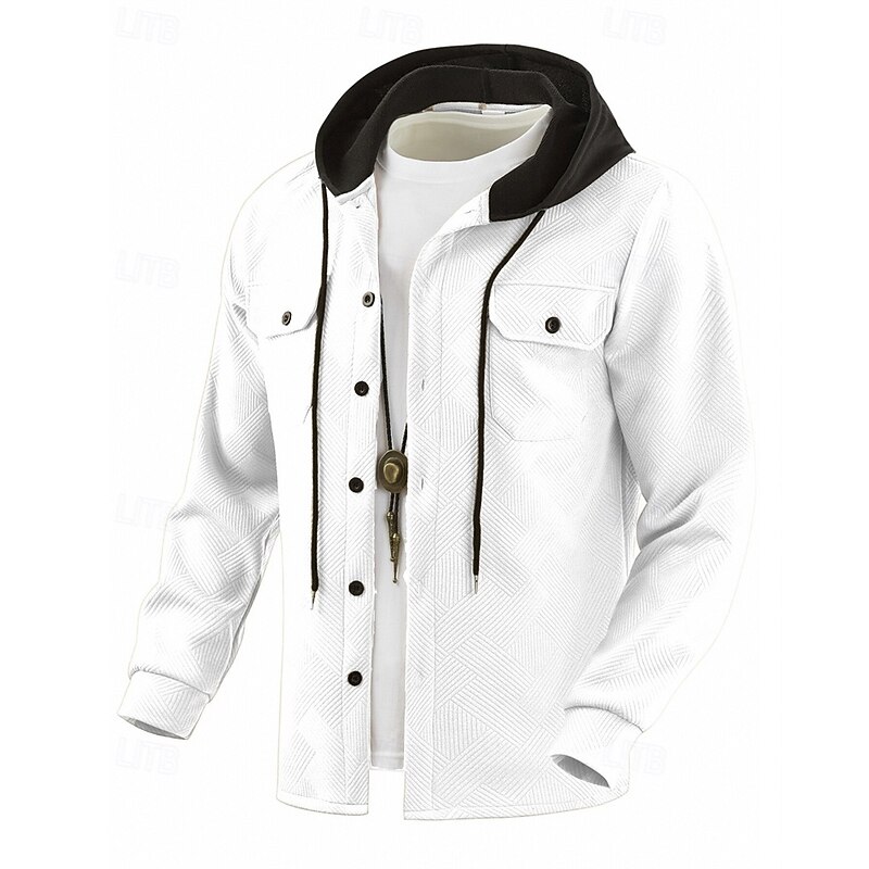 Men's Hoodie Button Up Hoodie Black White Navy Blue Khaki Gray Hooded Color Block Drawstring Pocket Sports & Outdoor Daily Holiday Polyester Streetwear Basic Casual Spring Fall Clothing Apparel4