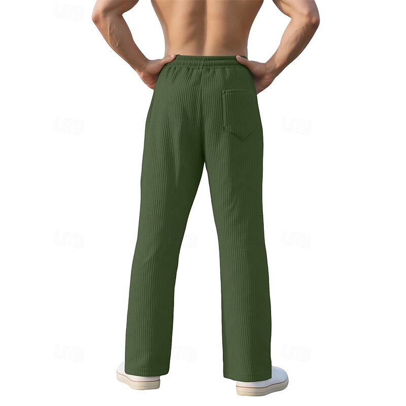 Men's Sweatpants Corduroy Pants Trousers Straight Leg Sweatpants Drawstring Pocket Elastic Waist Plain Comfort Sports Outdoor Daily Fashion Casual ArmyGreen Black Micro-elastic3