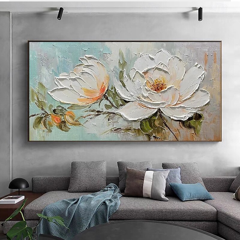 Handmade 3D Floral Oil Painting  Masterpiece with Soft Pastel Hues and Vivid Accents Showcasing Rich Impasto Technique and Delicate Brushstrokes Perfect for Elegant Home Decor and Art Collection3