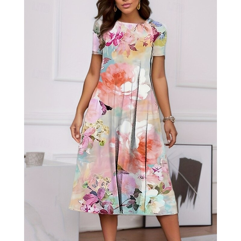 Women's Midi Dress Casual Dress Summer Dress Fashion Modern Daily Beach Weekend Regular Fit Flower Short Sleeve Crew Neck White Pink Summer Spring2