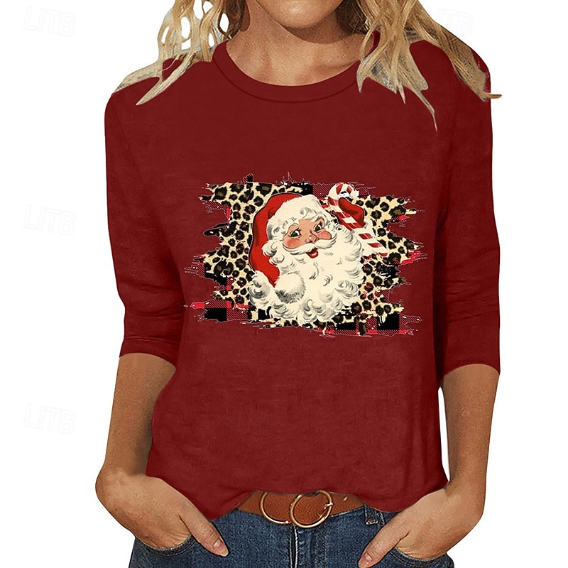 Women's Pullover Sweatshirt Lounge Top Christmas Sweatshirts Long Sleeve Top Athleisure Fall Graphic Cotton Holiday Vacation Sportswear Activewear White Burgundy Purple