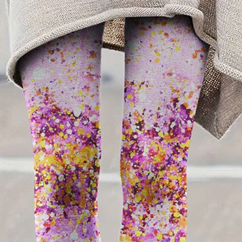 Women's Pants Trousers Leggings Cozy Leggings Streetwear Casual Full Length High Waist Graphic Prints Elastic Waist Print Breathability Comfortable Stretchy Vacation Street Daily Wear Purple Summer2