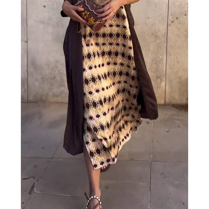 Women's Long Dress Maxi Dress Dress Set Print Dress Fashion Modern Vacation Holiday Weekend Regular Fit Floral 3/4 Length Sleeve Crew Neck Brown Fall2