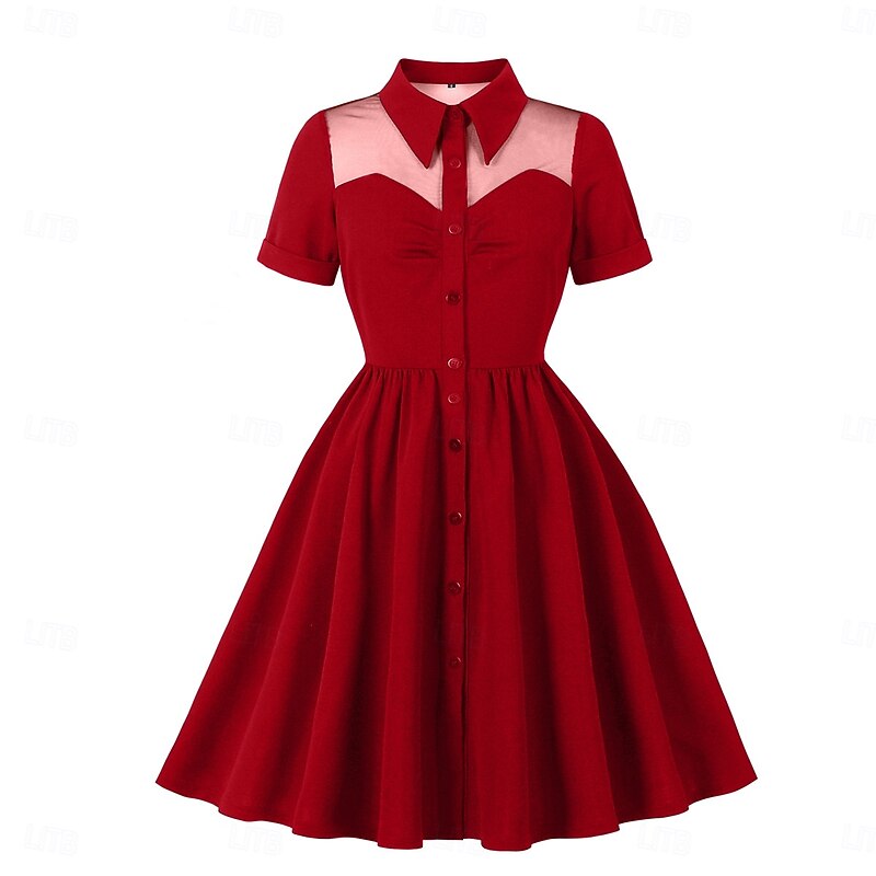 Retro Vintage 1950s Dress Fit and Flare Fancy Dress Women's Christmas Carnival Valentine's Day Party Casual Adults Dress Spring & Summer