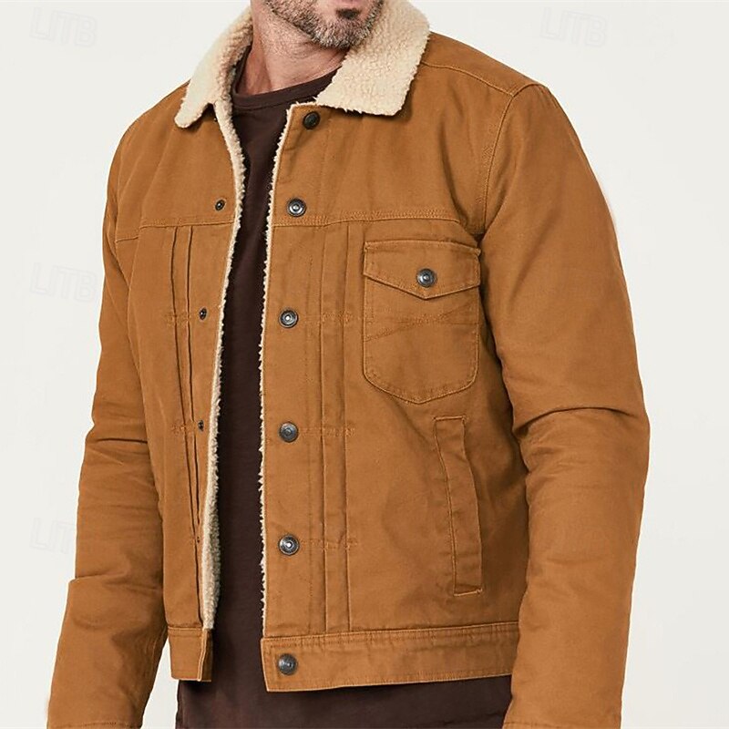 Men's Winter Jacket Fleece Jacket Cargo Jacket Casual Jacket Vacation Daily Thermal Warm Pocket Fleece Fall Winter Plain Fashion Streetwear Lapel Regular Black Khaki Dark Gray Jacket3