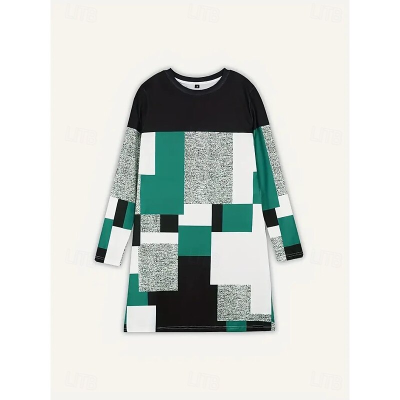 Women's Mini Dress Sweater Dress T Shirt Dress Tee Dress Shift Dress Casual Office Daily Holiday Regular Fit Graphic Geometric Long Sleeve Crew Neck Green Spring Fall Winter3