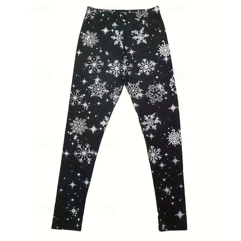 Women's Pants Trousers Leggings Cozy Leggings Streetwear Casual Full Length High Waist Snowflake Elastic Waist Print Breathability Comfortable Stretchy Vacation Street Daily Wear Black Summer Spring2