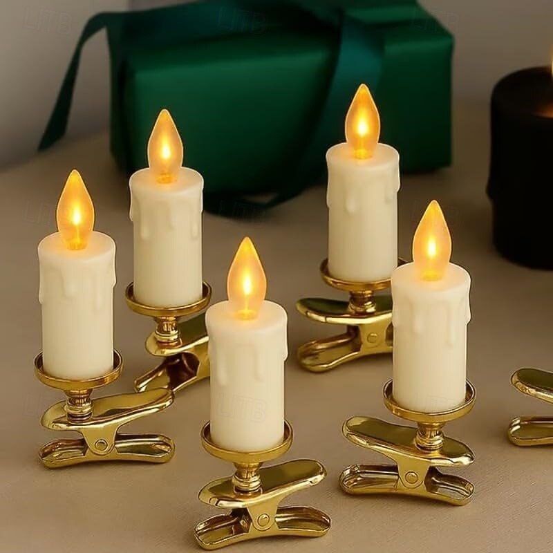 Clip-On Flameless Candle Lights LED Cone-Shaped Festival Clip Candle Flickering Clip-On Taper Candle Stick with Removable Clips for Holiday Home Garden and Wedding Parties2