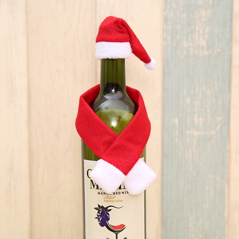 10Pcs Christmas Wine Bottle Scarves and Hats, Creative Home Decor Non-Woven Bottle Decorations, Holiday Wine Bottle Wraps4