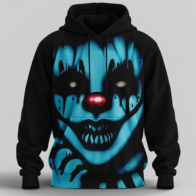 Halloween Men's Joker 3D Hoodie Sweatshirt Punk Exaggerated Crew Neck Club Streetwear Blue Orange Drawstring Fall Winter Designer3