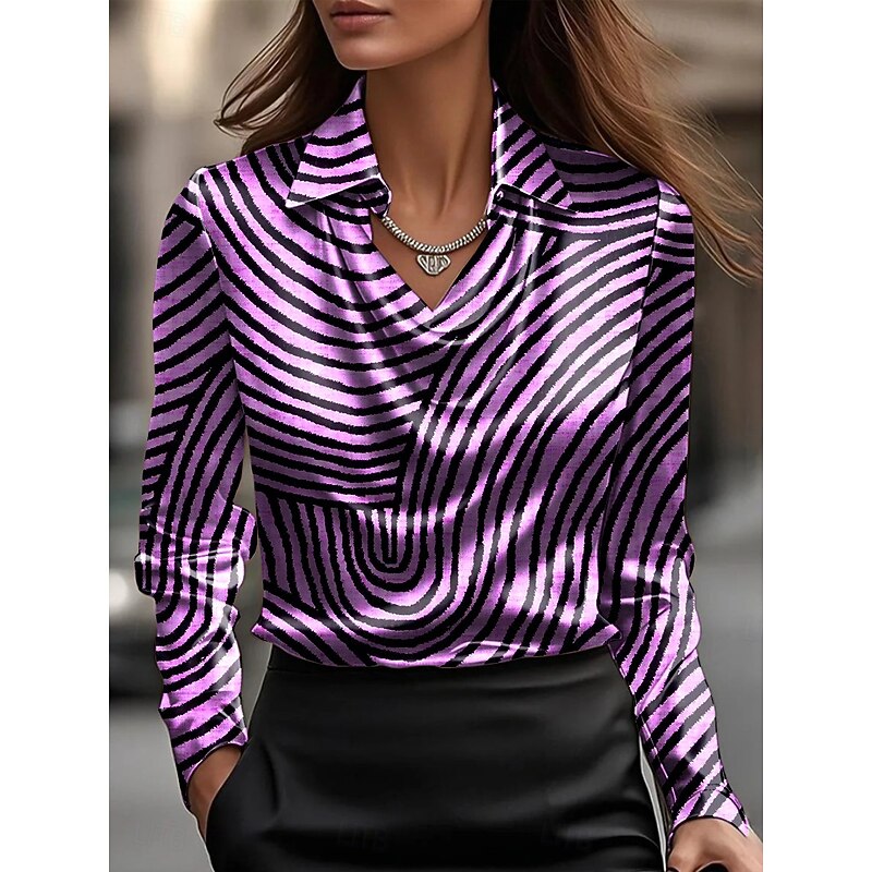 Women's Shirt Dressy Tops Formal Work Shirt Geometric Elegant Stylish Casual Long Sleeve Cowl Neck Regular Tops Work Daily Semi Formal Draped Yellow Red Blue Purple Khaki Summer Fall Winter3