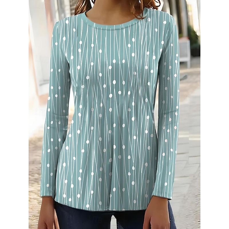 Women's T Shirt Graphic Elegant Vintage Stylish Long Sleeve Crew Neck Round Neck Regular Tops Daily Going out Weekend Print White / Black Black Pink Green Summer Spring Fall Spring, Fall, Winter - Main Image