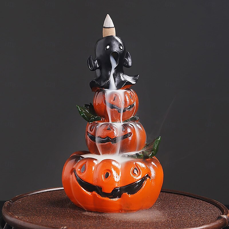 Ghost Pumpkin Incense Burner Holder, Halloween Reflux Waterfall Cone Incense Holder, Resin Incense Burner for Halloween
