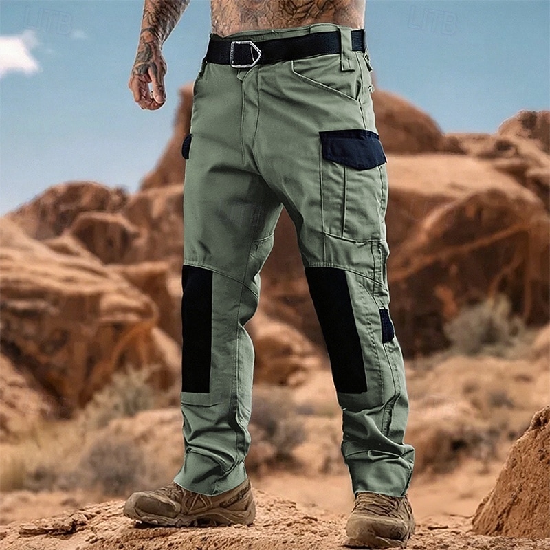 Men's Cargo Pants Tactical Pants Trousers Hiking Pants Buttons Multi Pocket Color Block Wearable Outdoor Daily Camping & Hiking Fashion Classic Black Green2