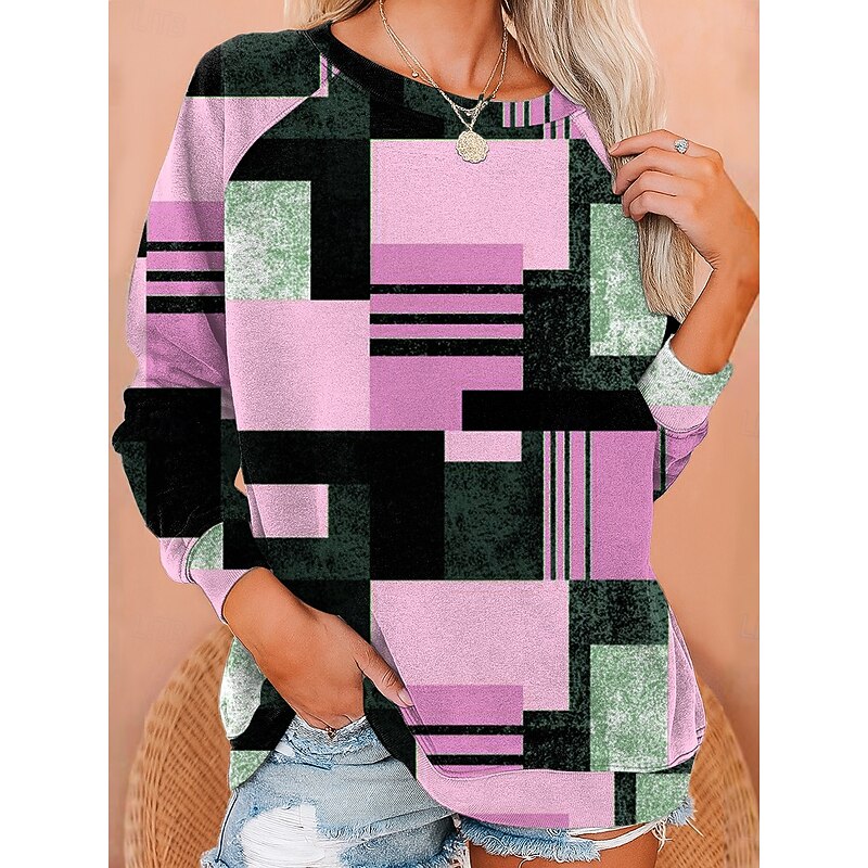 Women's Sweatshirts Graphic Geometric Fashion Casual Long Sleeve Crew Neck Regular Tops Casual Print Pink Blue Purple Green Summer Spring Fall3