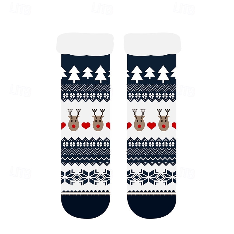 Christmas Slipper Socks for Women, Fuzzy Plush Floor Socks with Anti-Slip Grips, Thick Warm Indoor Sleep Socks, Cozy Snow Boot Covers, Winter Thermal Home Socks4
