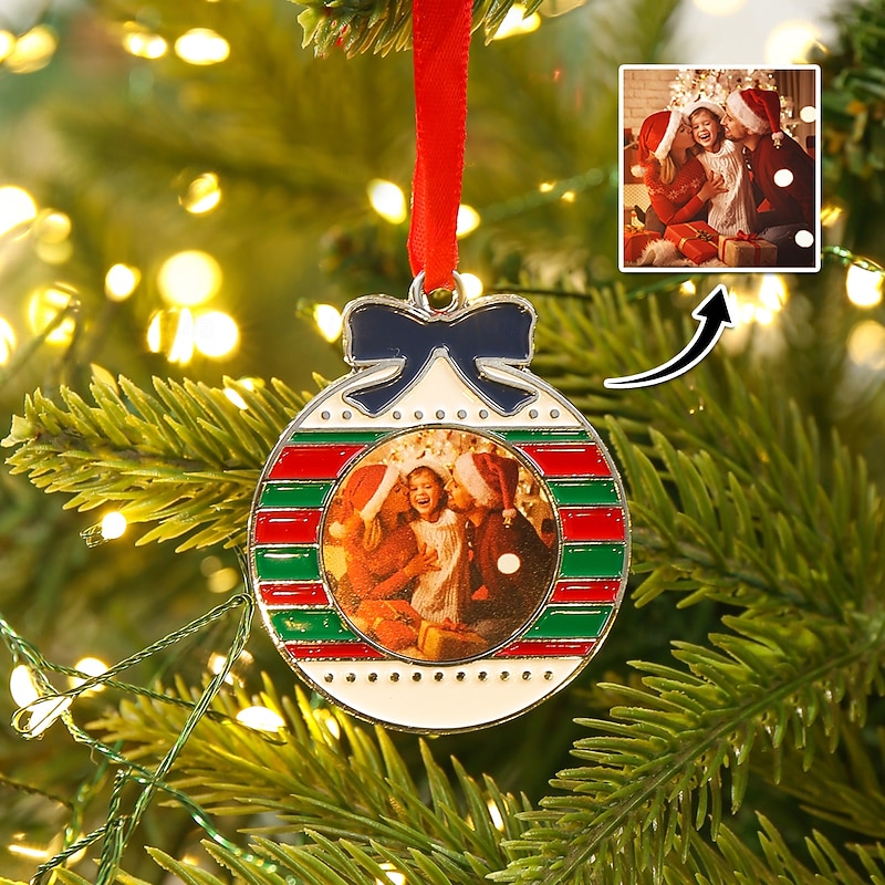Personalized Photo Christmas Ornaments Custom Metal Alloy Xmas Tree Pendants Decoration Commemorative Gifts For Family Friends Loved Ones Neighbors