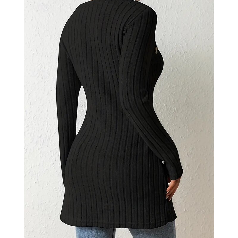 Women's T Shirt Tee Top Solid Color Elegant Fashion Long Sleeve Square Neck Regular Tops Daily Weekend Buttons Asymmetrical Black Brown Rose Pink Gray Spring Fall3