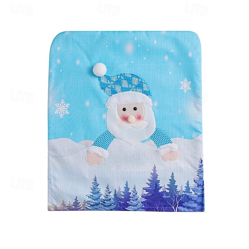 Christmas Chair Cover With Light Blue Santa and Snowman LED Chair Back Covers Festive Holiday Seat Slipcovers Perfect Dining Room Stool Decoration for Christmas Party Celebration4