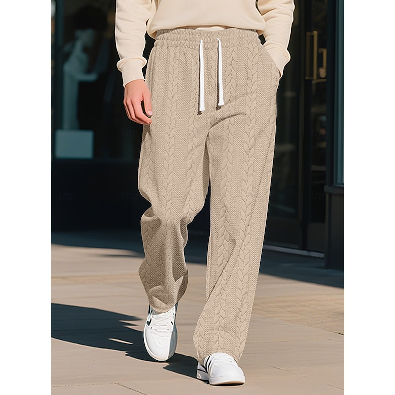 Men's Sweatpants Wide Leg Sweatpants Trousers Open Bottom Sweatpants Jacquard Drawstring Elastic Waist Plain Moisture Wicking Breathable Full Length Outdoor Casual Daily Fashion Streetwear Black Khaki4