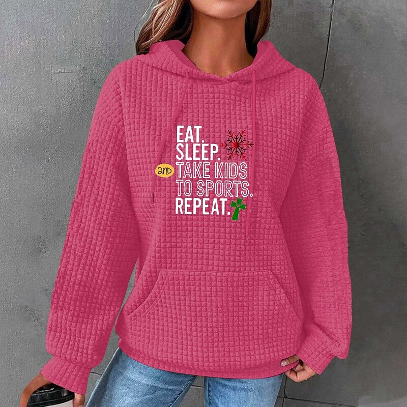 Women's Pullover Hoodie Sweatshirt Letter Streetwear Casual Long Sleeve Hooded Regular Tops Street Holiday Going out Pocket Print Pink Wine Dark Pink Dark Green Light Grey Fall Winter3