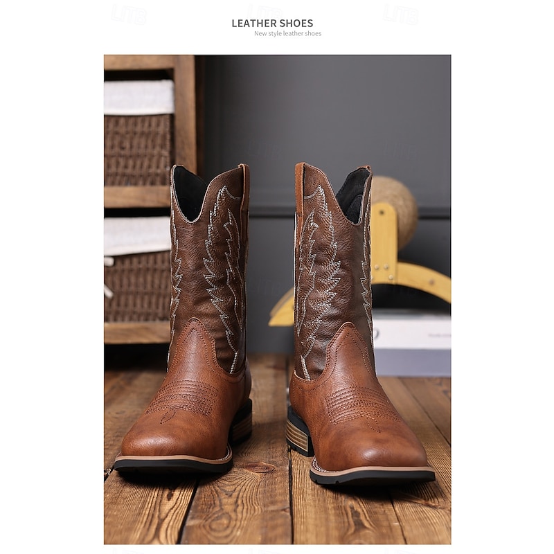 Men's Cowboy Boots - Western Style Mid-Calf Riding Boots for Men, Durable Classic Western Footwear for Casual Ranch, Rodeo, and Everyday Cowboy Outfit3