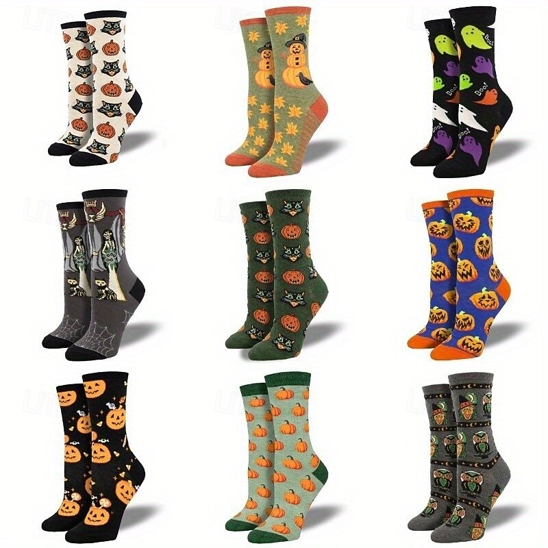 1 Pair Halloween Creative Funny Jacquard Socks, Pumpkin, Ghost, and Witch Design, Unisex Couple Athletic Socks for Outdoor Sports
