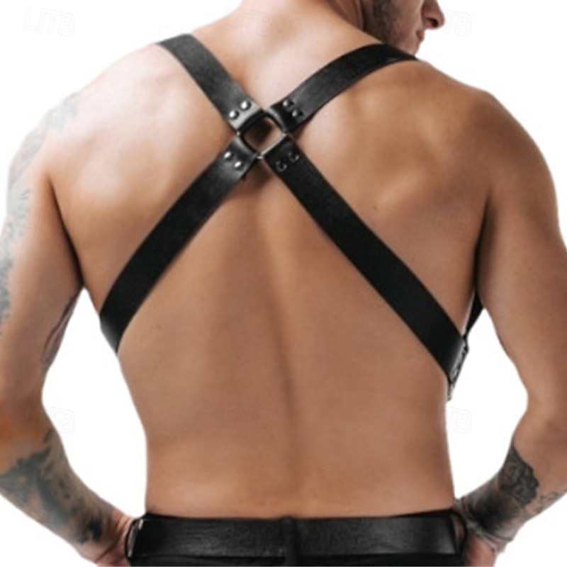 Pu Leather Body Chest Harness Suspenders Adjustable Buckle Shoulder Armors Straps Style Punk Black Belt Club Party Rave Costumes Fashion Shoulder Strap Restraint Belt for Men Women White Shirt Shoulde2