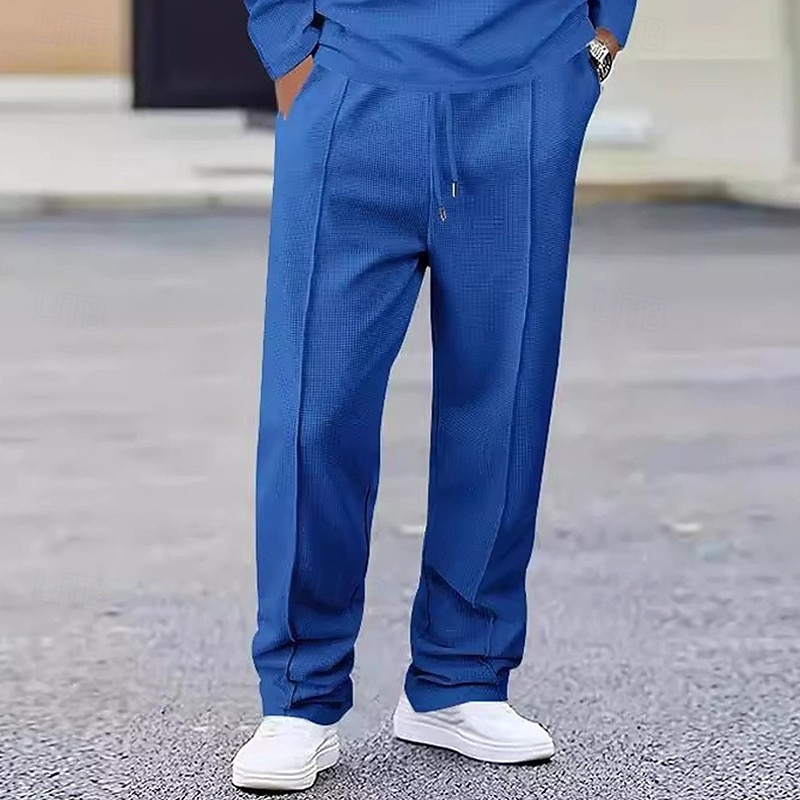 Men's Sweatpants Trousers Waffle Pants Open Bottom Sweatpants Drawstring Elastic Waist Straight Leg Plain Moisture Wicking Breathable Full Length Sports Outdoor Casual Daily Fashion Streetwear Black