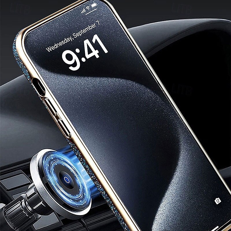 Phone Case For iPhone 16 15 14 Pro Max Plus 13 Pro Max Back Cover Support Wireless Charging Bling Glitter Shiny Shockproof Retro TPU PC3