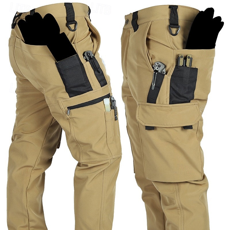 Men's Cargo Pants Fleece Pants Tactical Pants Trousers Buttons Multi Pocket Plain Wearable Warm Outdoor Daily Camping & Hiking Fashion Classic Green Khaki