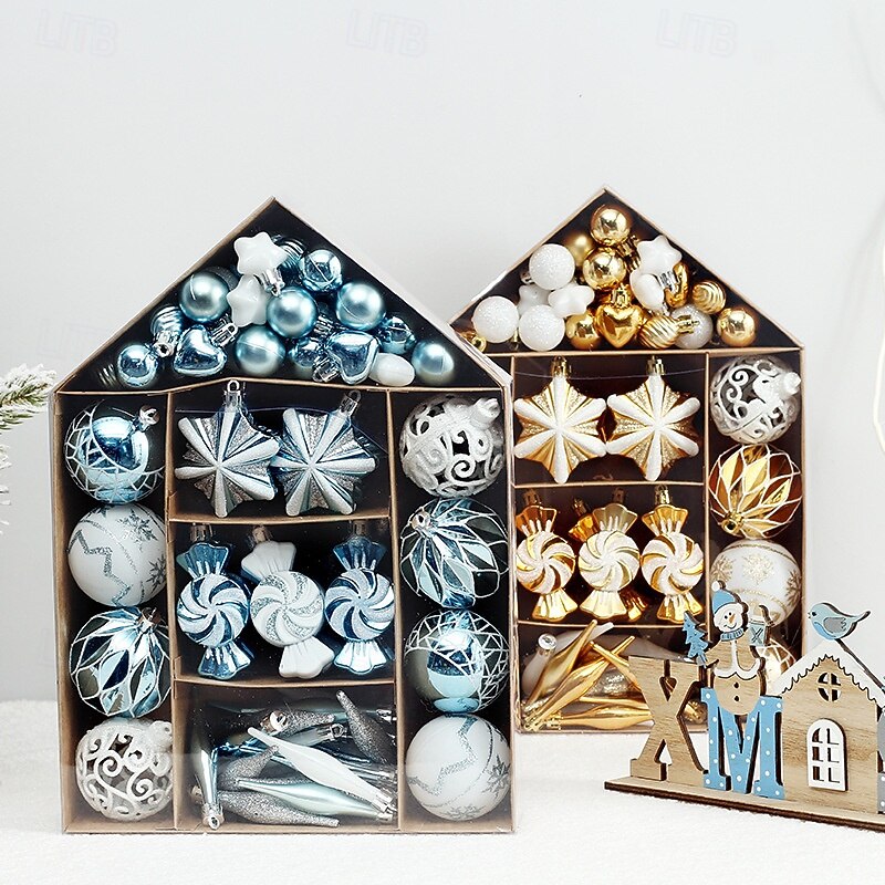 73 pcs Christmas Tree Balls Baubles Ornaments Xmas Decoration, Painted House Design Hanging Set3