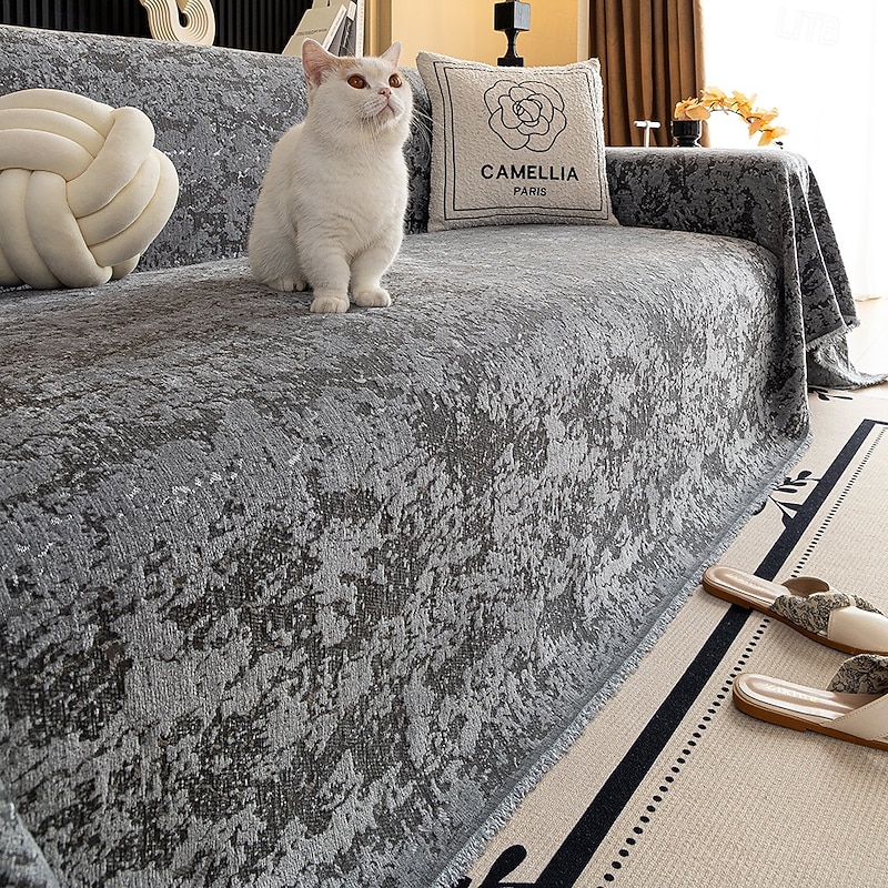 Chenille Couch Cover for Pets, Pet Friendly All-Season Full-Cover Sofa Throw Blanket, Anti-Scratch Non-Slip Sofa Protector, Decorative Slipcover for Living Room