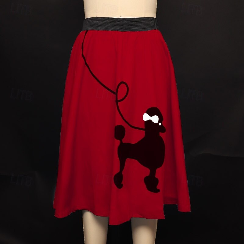 Retro Vintage 1950s Grease Outfits Skirt Poodle Skirts Printing Fancy Dress Women's Carnival Masquerade Casual Daily Bachelorette Party Adults' Skirt2