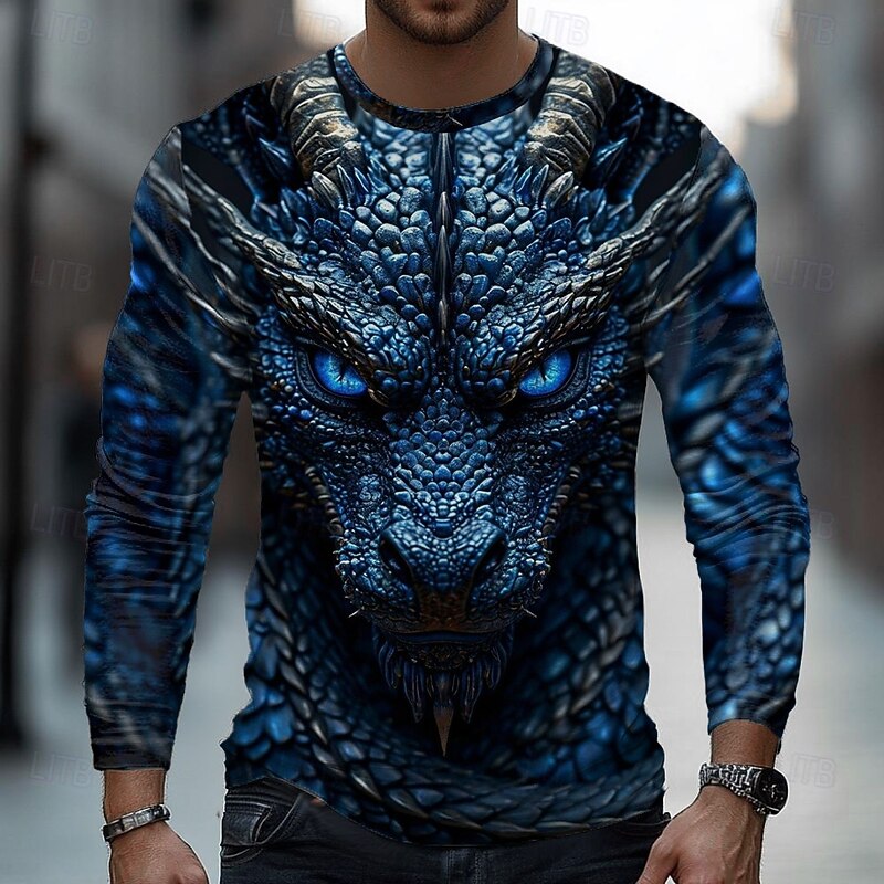 Men's Dragon 3D T Shirt Long Sleeve T shirt 3D Print Crew Neck Shirt Fashion Basic Street Casual Daily Red Blue Green Summer Spring Clothing Apparel S M L XL XXL XXXL